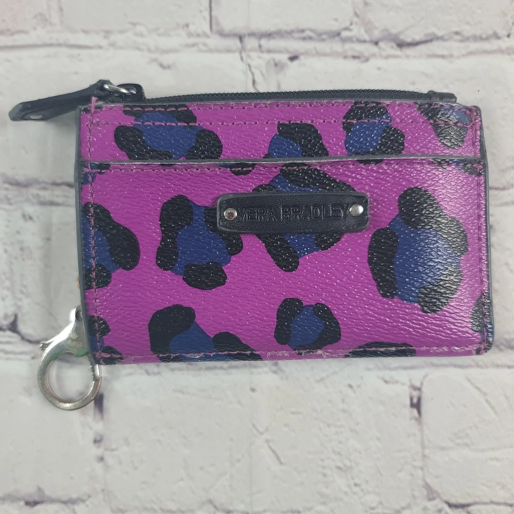 Vera Bradley Leather Leopard Coin Purse Purple - Picture 1 of 5
